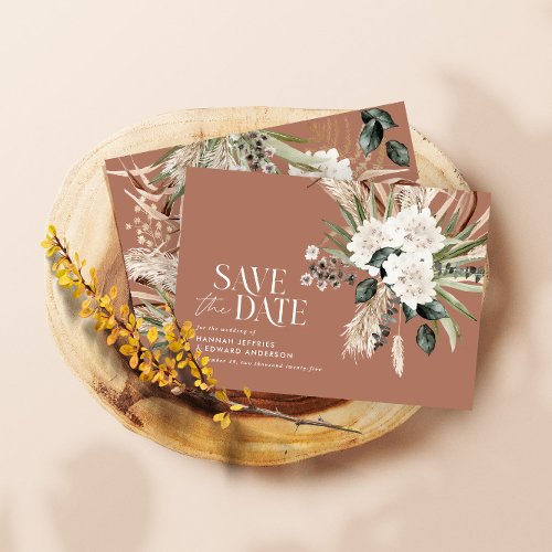 budget Modern rustic pampas save the date Note Card