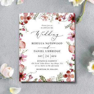 Budget Modern Rustic Pink Wedding Invitation