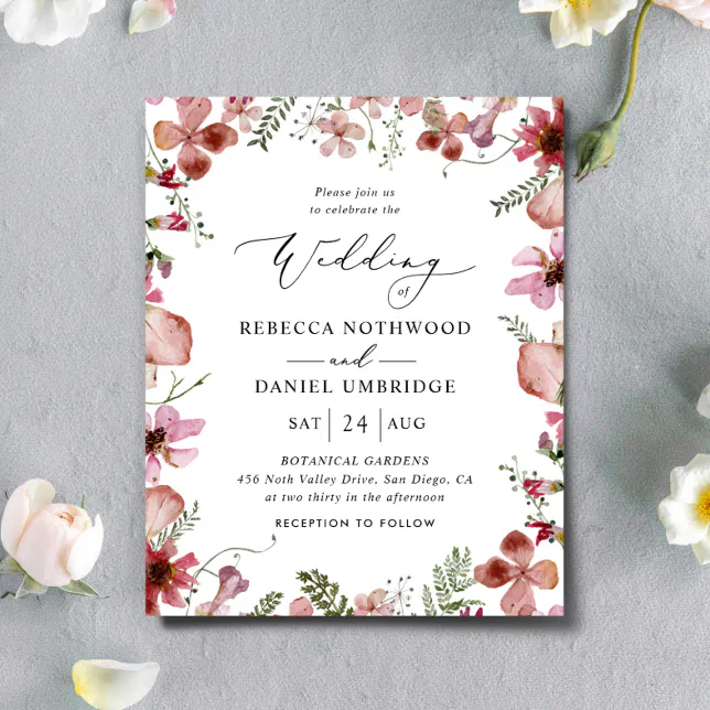 Budget Modern Rustic Pink Wedding Invitation | Zazzle