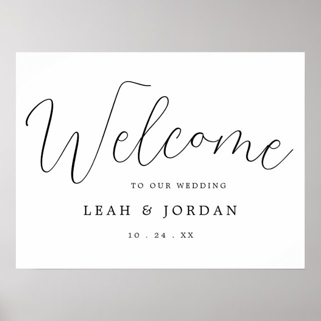 Budget Modern Rustic Script Wedding Welcome Sign (Front)