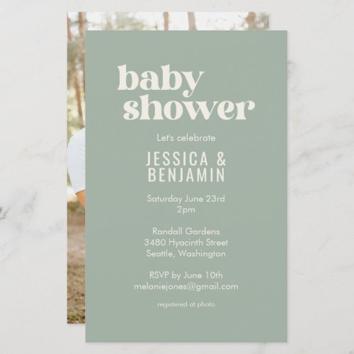 Budget Modern Sage Green Baby Shower Photo Invite