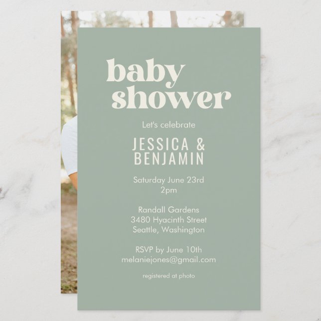 Budget Modern Sage Green Baby Shower Photo Invite (Front/Back)