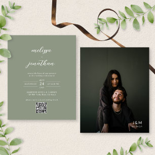BUDGET Modern Sage Green Photo QR Code Wedding
