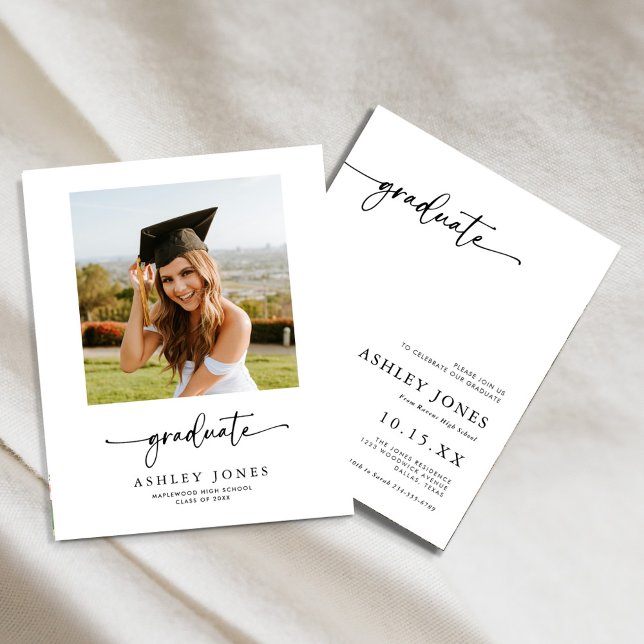 Budget Modern Script 4 Photo Graduation Invitation (Creator Uploaded)