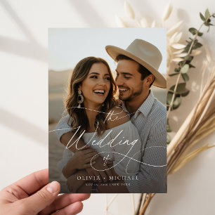 Budget Modern Script Boho Photo Wedding Invites