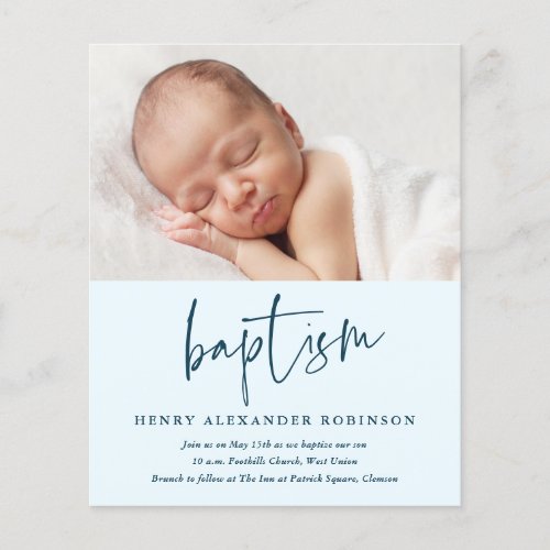 Budget Modern Script Boys Baptism Invitation