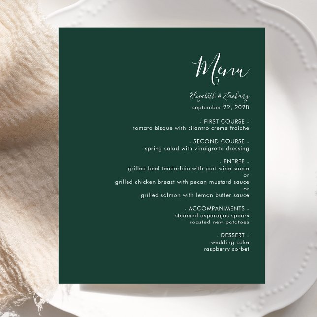 Budget Modern Script Emerald Green Wedding Menu (Creator Uploaded)