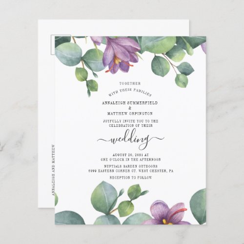 Budget Modern Script Eucalyptus Watercolor Invite