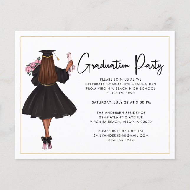Budget Modern Script Graduation Party Invitation Flyer (Front)