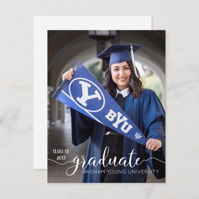 Budget Modern Script Graduation Photo Announcement (Front/Back)