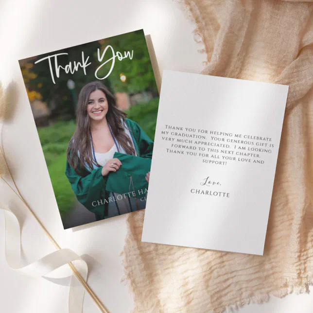 Budget Modern Script Graduation Photo Thank You Card | Zazzle