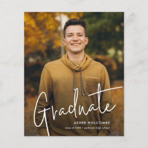 Budget Modern Script Photo Graduation Invitation