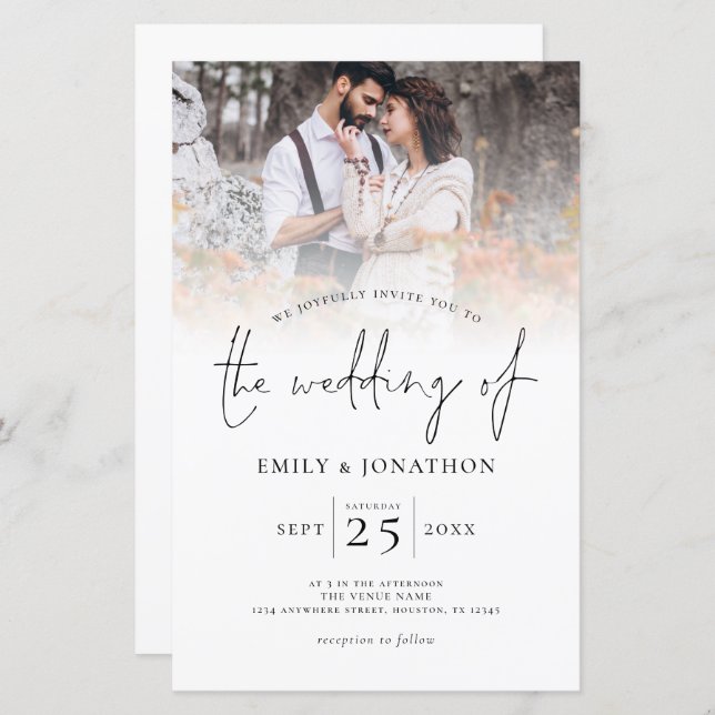 Budget Modern Script Photo Overlay Wedding Invite (Front/Back)