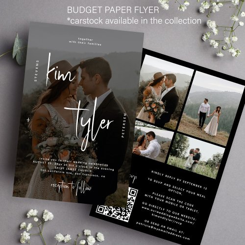 Budget modern script photo QR wedding invitation Flyer