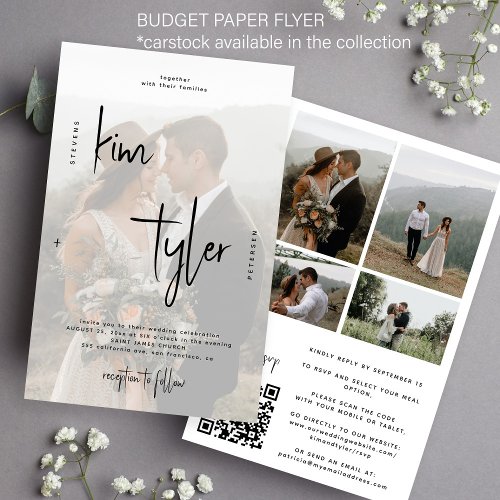 Budget modern script photo QR wedding invitation Flyer