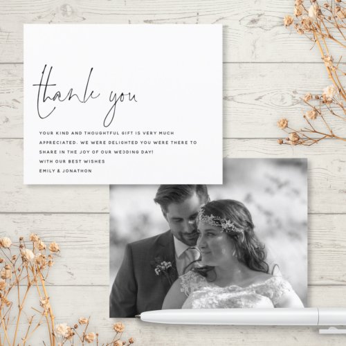 Budget Modern Script Photo Wedding Thank You