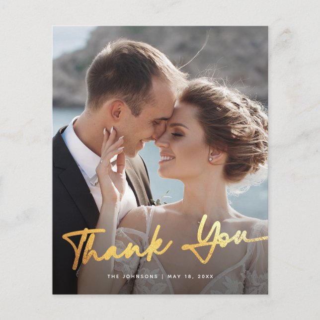 Budget Modern Script Photo Wedding Thank You Flyer (Front)