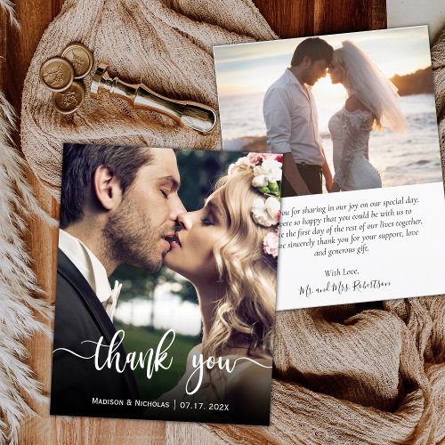 Budget Modern Script Photo Wedding Thank You Flyer