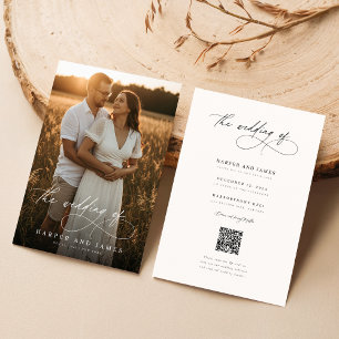 Budget Modern Script QR Code Photo Wedding Invites
