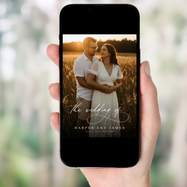 Budget Modern Script QR Code Photo Wedding Invites (Front Digital)