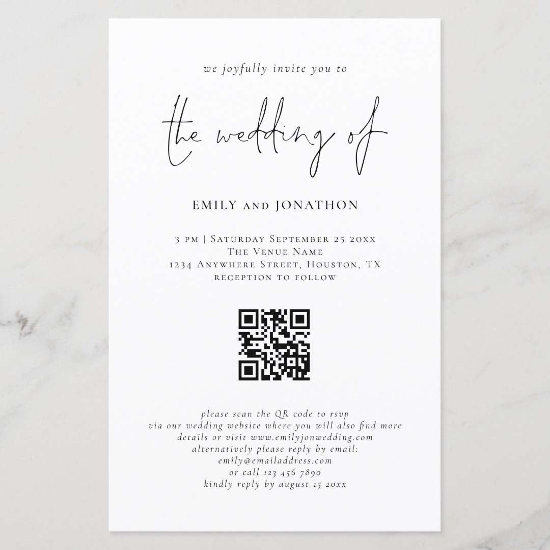 Budget Modern Script QR Code Wedding Invitation | Zazzle