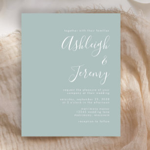 Budget Modern Script Sea Glass Wedding Invitation