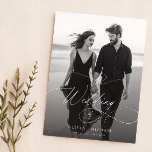 Budget Modern Script Sunset Photo Wedding Invites