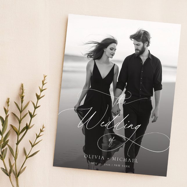 Budget Modern Script Sunset Photo Wedding Invites (Creator Uploaded)