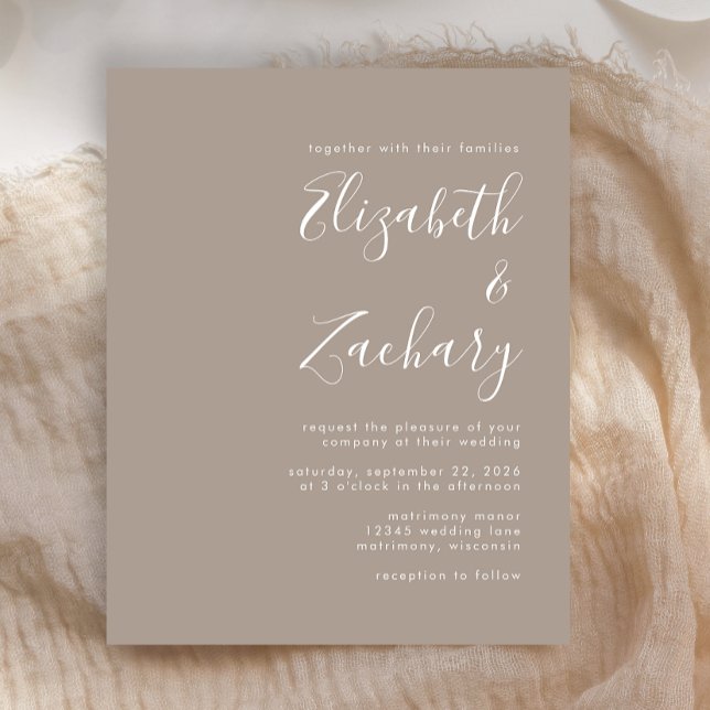 Budget Modern Script Taupe Wedding Invitation (Creator Uploaded)