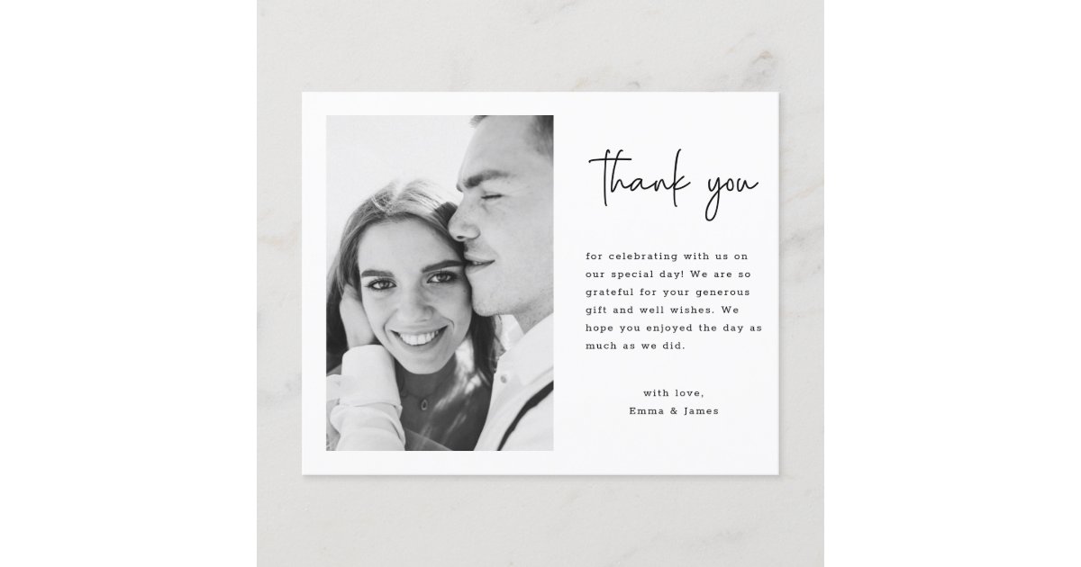 Budget Modern Script Wedding Photo Thank You Card Zazzle