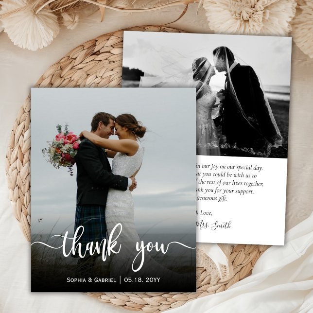 Budget Modern Script Wedding Photo Thank You Card (Creator Uploaded)
