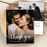 Budget Modern Script Wedding Photo Thank You Card<br><div class="desc">Budget Elegant Hand Lettered Wedding Photo Thank You personalized affordable low budget THIN card. Modern Stylish wedding thank you postcard template featuring a full vertical photo on the front with text "Thank You" in a hand lettered typography script font in white on the picture. ***PLEASE NOTE! *** BUDGET PAPER/FLYER IS...</div>