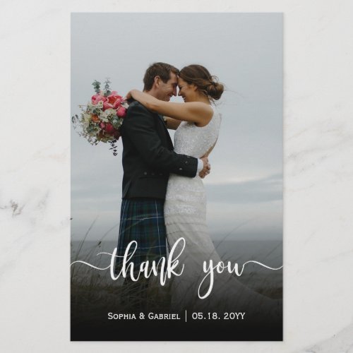 Budget Modern Script Wedding Photo Thank You Card