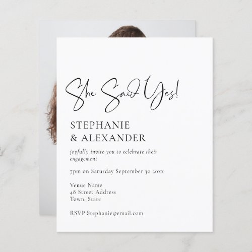 Budget Modern She Said Yes Engagement Party Invite