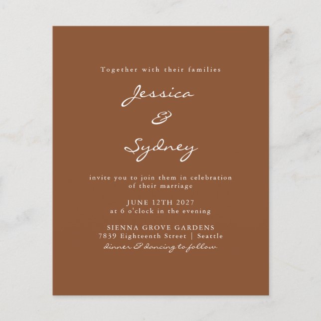 Budget Modern Sienna Script Wedding Invitation (Front)
