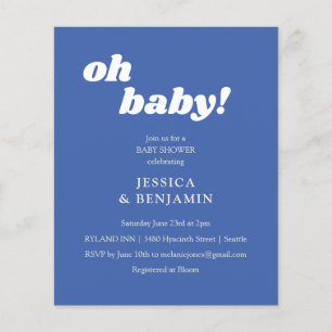 Budget Modern Simple Blue Oh Baby Shower Invite