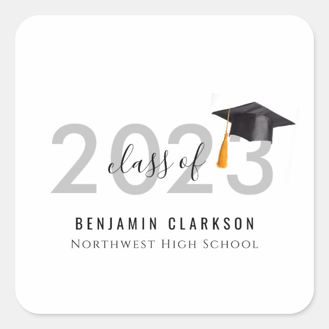 budget modern simple class of 2023 graduate square sticker (Front)