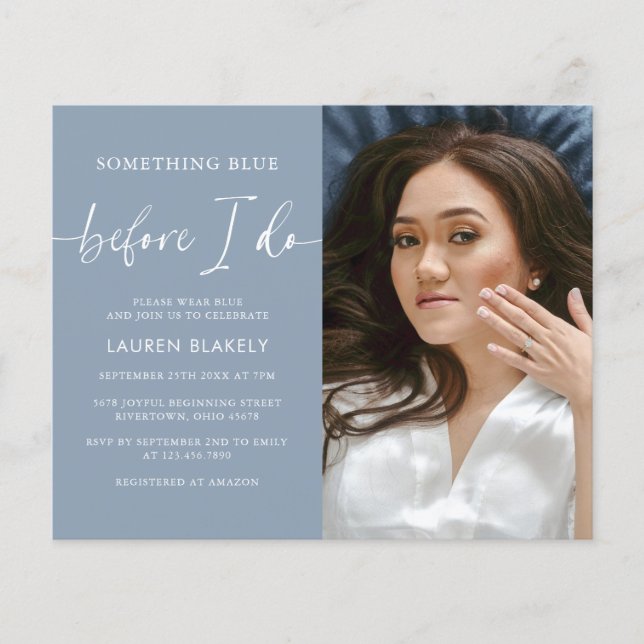 Budget Modern Something Blue Bridal Shower Flyer (Front)