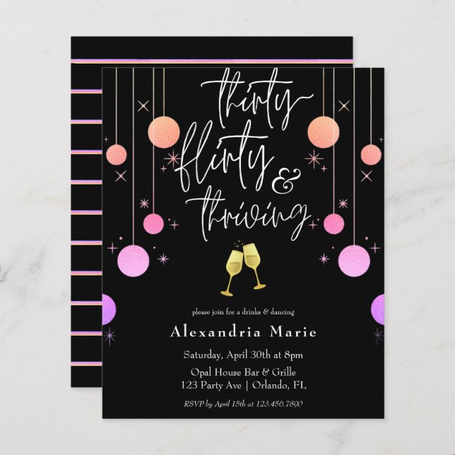 Budget Modern Sparkle "30 Flirty Thriving"  (Front/Back)