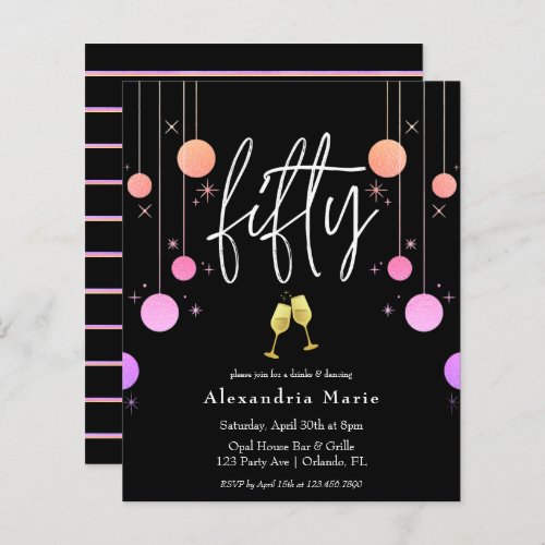 Budget Modern Sparkle 50th Birthday Invitation