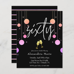 Budget Modern Sparkle 60th Birthday Invitation