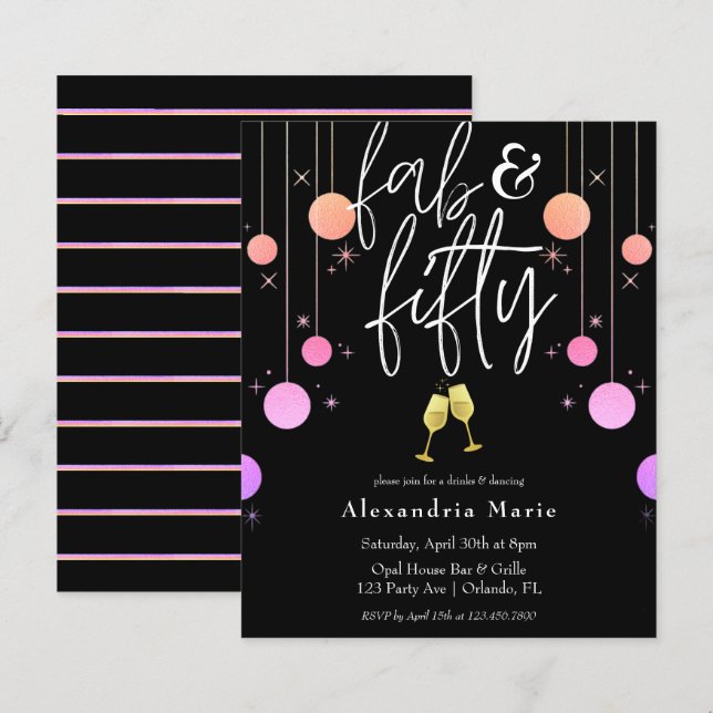 Budget Modern Sparkle "Fab & Fifty" Birthday (Front/Back)