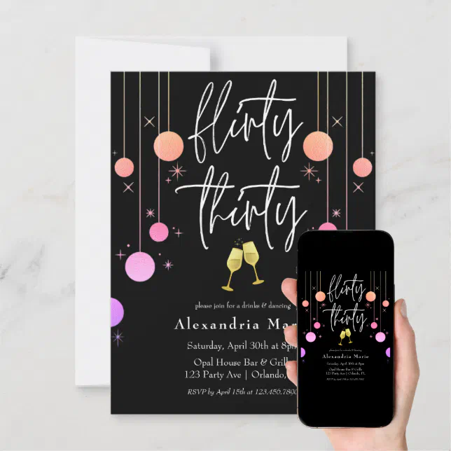 Budget Modern Sparkle "Flirty Thirty" Birthday Invitation | Zazzle