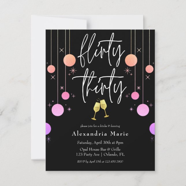 Budget Modern Sparkle "Flirty Thirty" Birthday Invitation (Front)