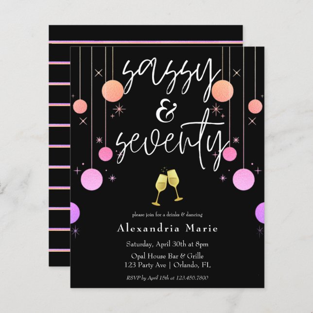 Budget Modern Sparkle Sassy & 70 Birthday (Front/Back)