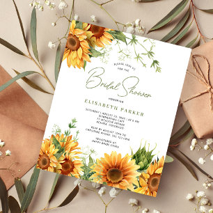 Budget modern sunflower bridal shower invitation
