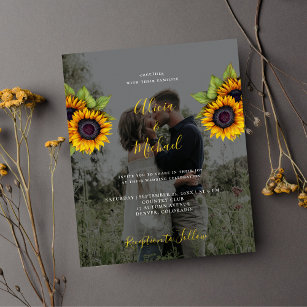 Budget modern sunflower photo wedding invitation