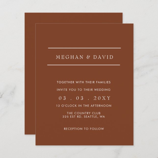 Budget Modern Terracotta Wedding Invitation (Front/Back)