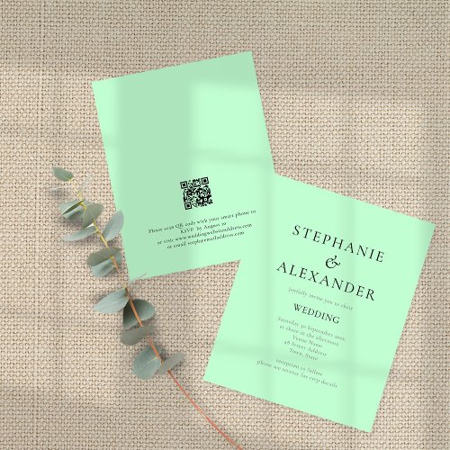 Budget Modern Text Mint QR Code Wedding Invite