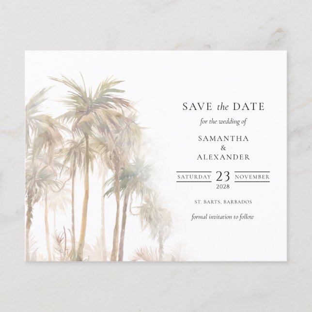 Budget Modern Tropical Trees Save The Date (Front)